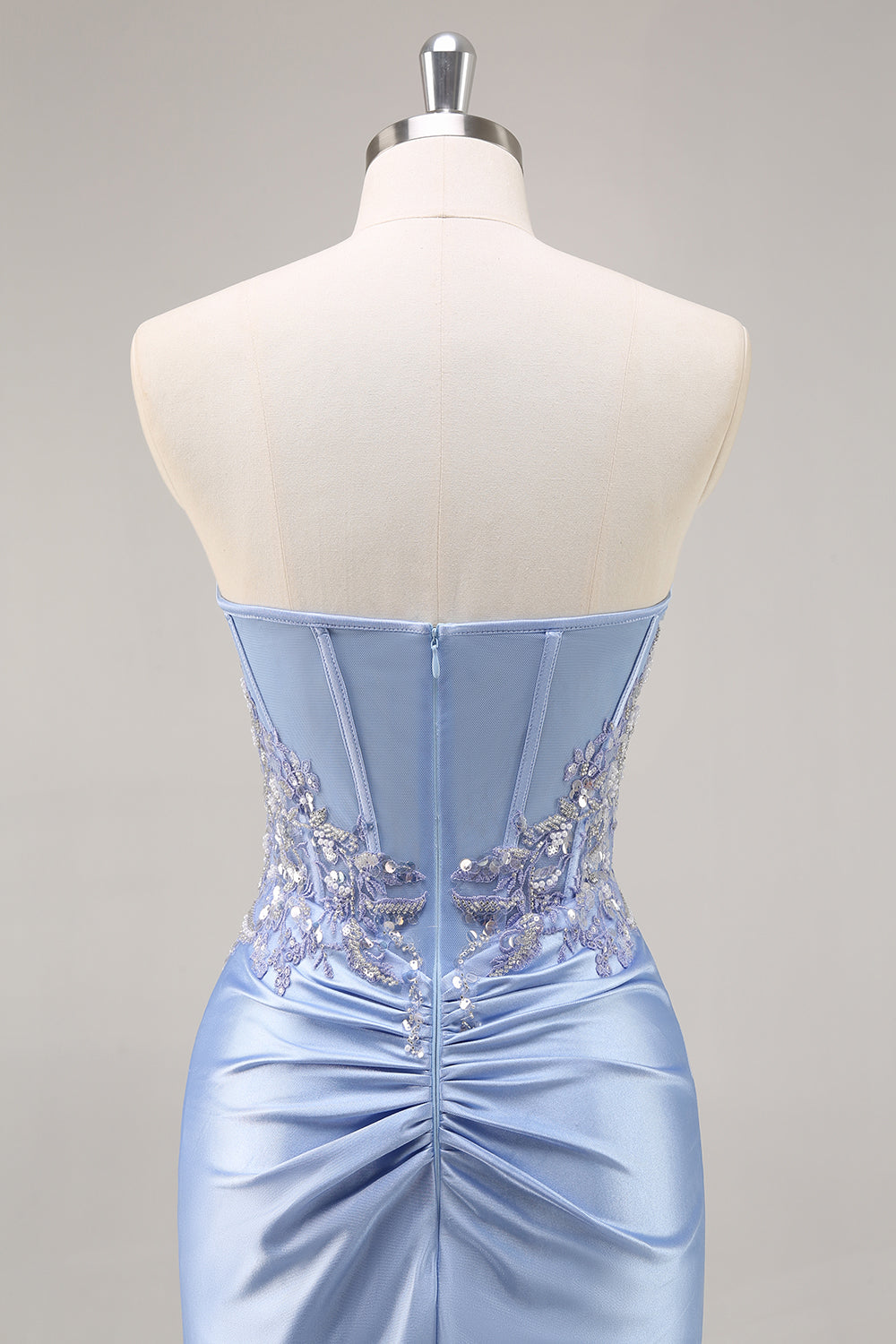 Trägerloses Meerjungfrauen Dunkelgrünes Pailletten Ballkleid mit Schlitz