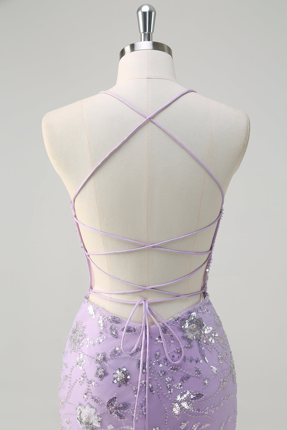 Glitzerndes flieder Meerjungfrauen Korsett Pailletten Ballkleid mit Schnürung