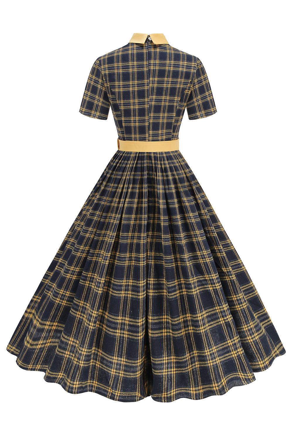 Schwarzes A-Linie kariertes Midikleid mit Bubikragen aus den 1950er Jahren