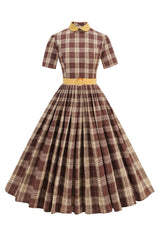 Schwarzes A-Linie kariertes Midikleid mit Bubikragen aus den 1950er Jahren