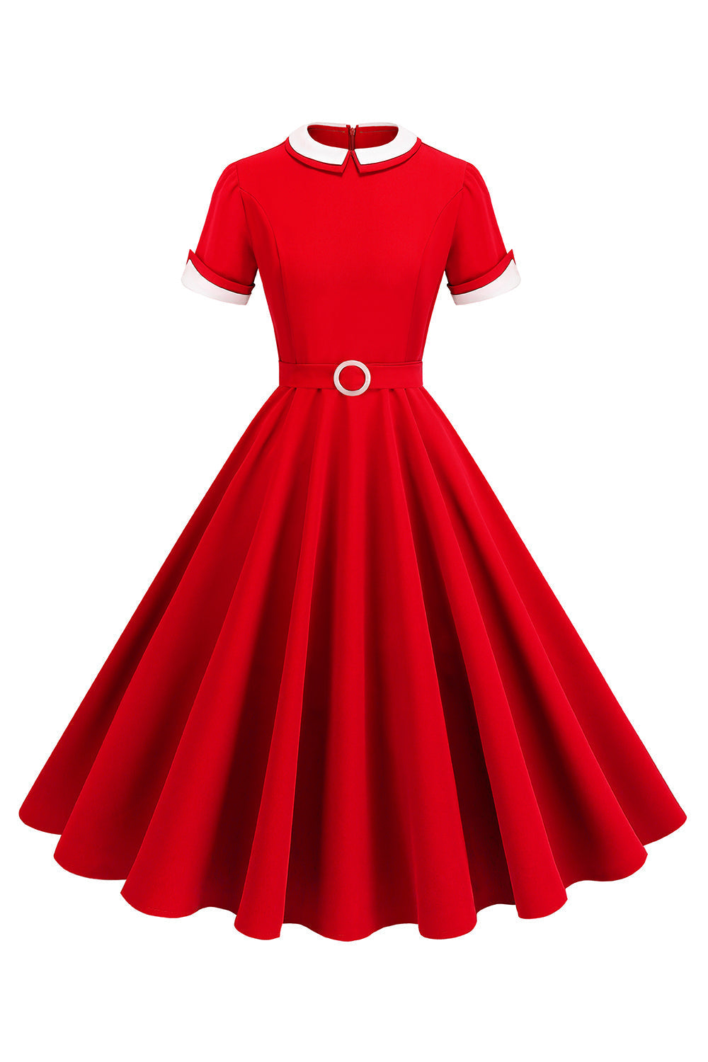 Blaues A-Linie Midikleid aus den 1950er Jahren mit Rundhalsausschnitt