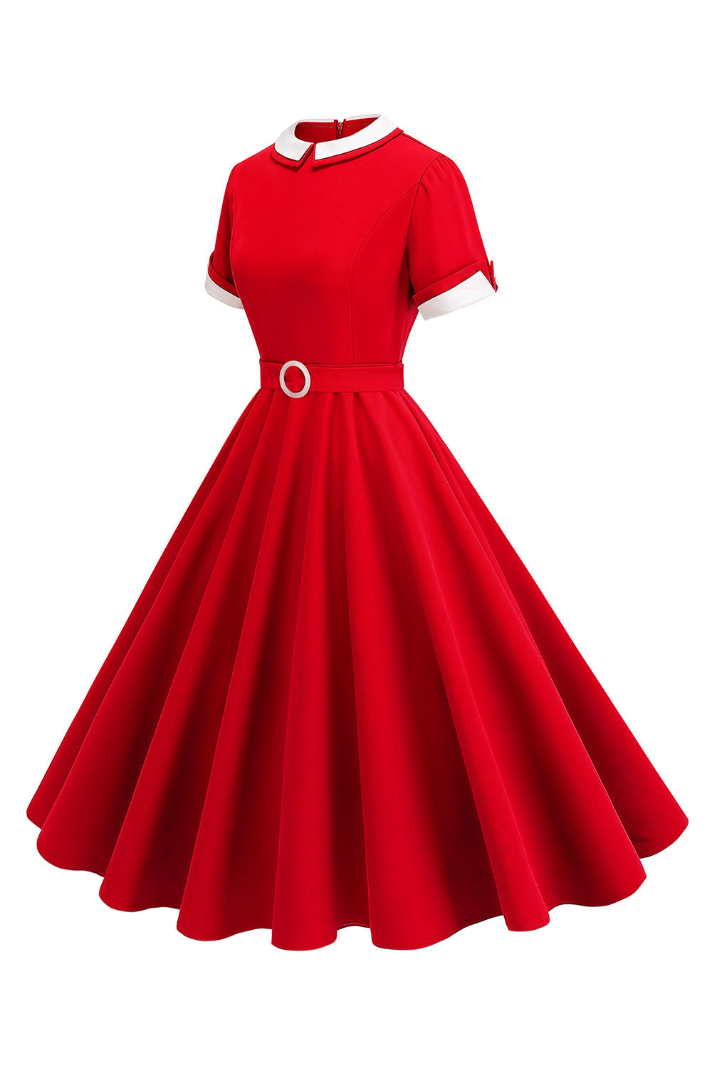 Blaues A-Linie Midikleid aus den 1950er Jahren mit Rundhalsausschnitt