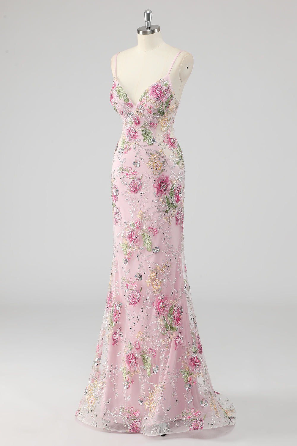 Glitzerndes Pailletten Meerjungfrau Spaghettiträger Schwarzes Ballkleid mit Applikationen