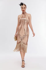 Champagner Halfter 1920er Jahre Kleid mit Pailletten