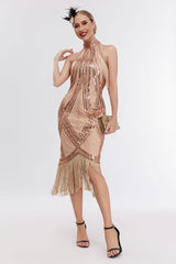 Champagner Halfter 1920er Jahre Kleid mit Pailletten