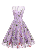 Blush A Linie Bateau Ausschnitt Ärmel 1950er Jahre Kleid