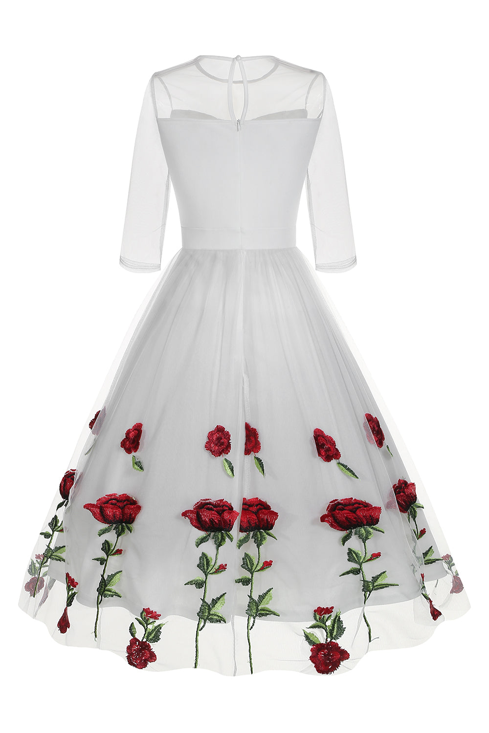 Schwarzes A-Linie Kleid mit Blumenmuster aus den 1950er Jahren mit halben Ärmeln