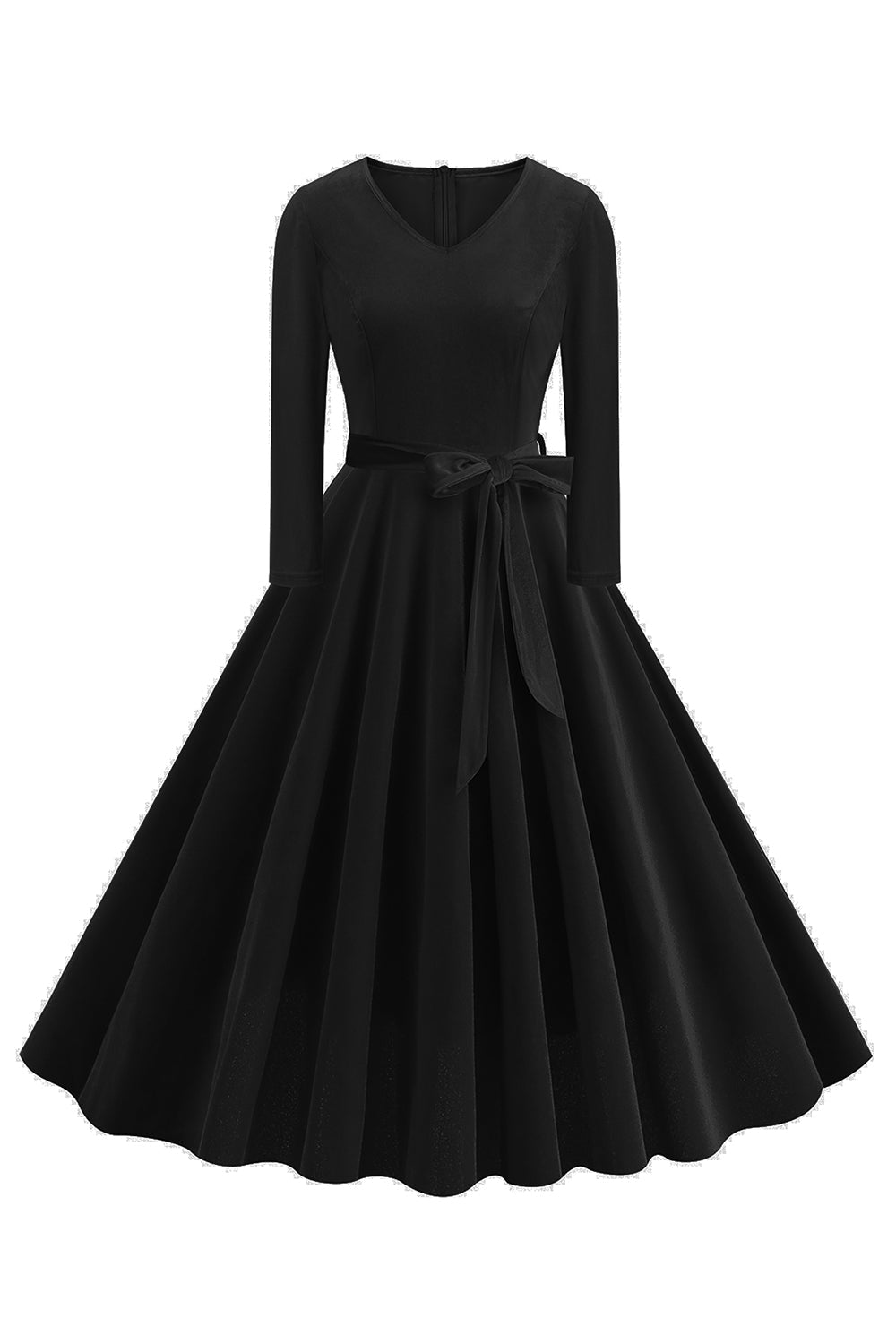 Gelbes V-Ausschnitt Kleid mit langen Ärmeln