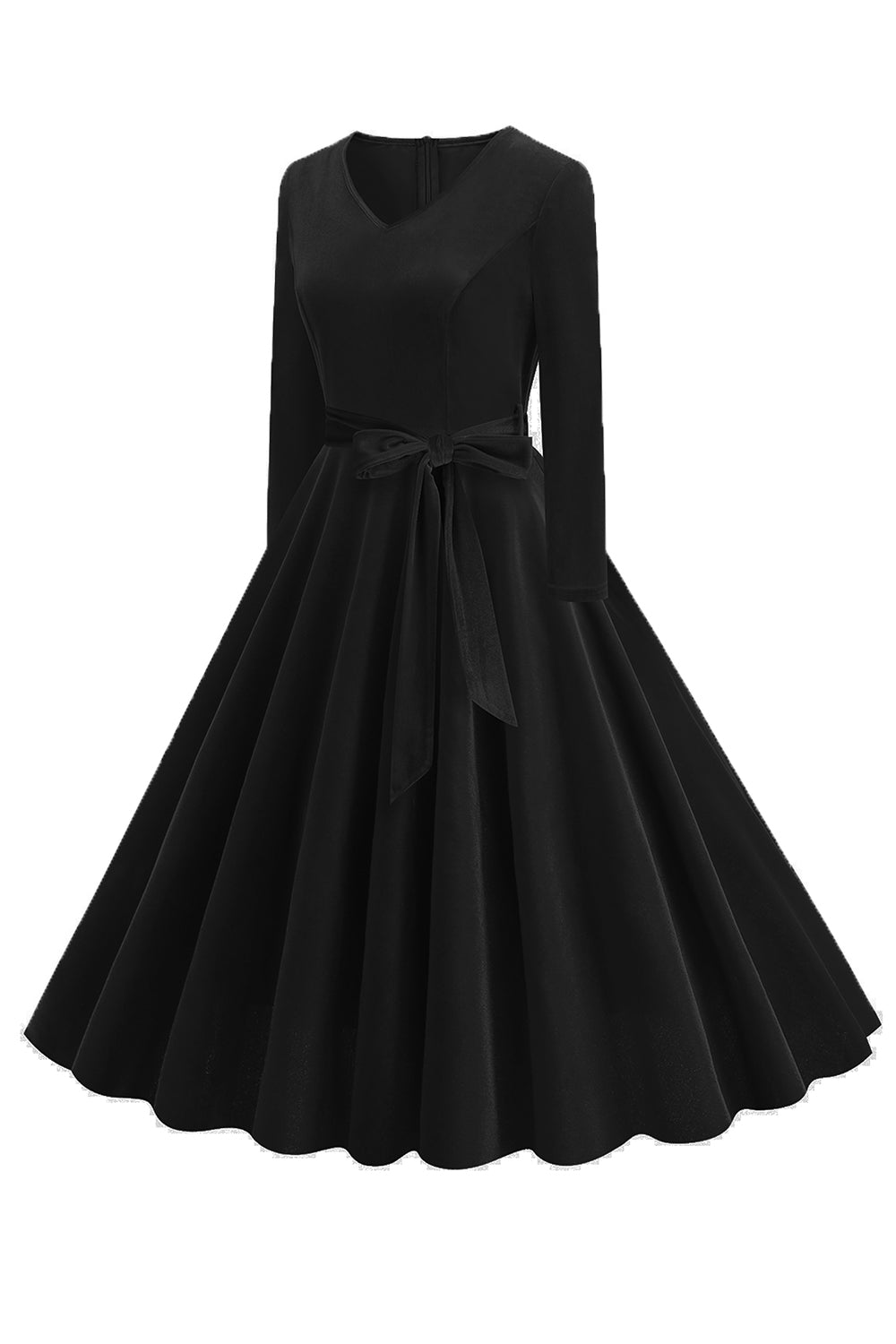 Gelbes V-Ausschnitt Kleid mit langen Ärmeln