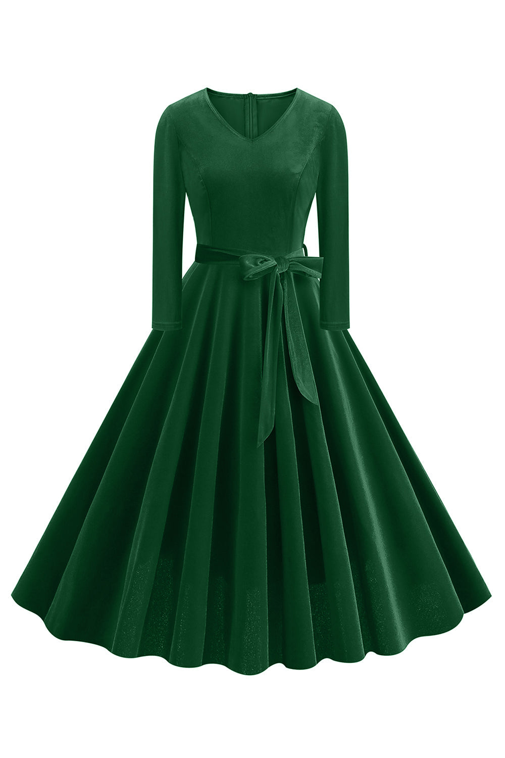 Gelbes V-Ausschnitt Kleid mit langen Ärmeln