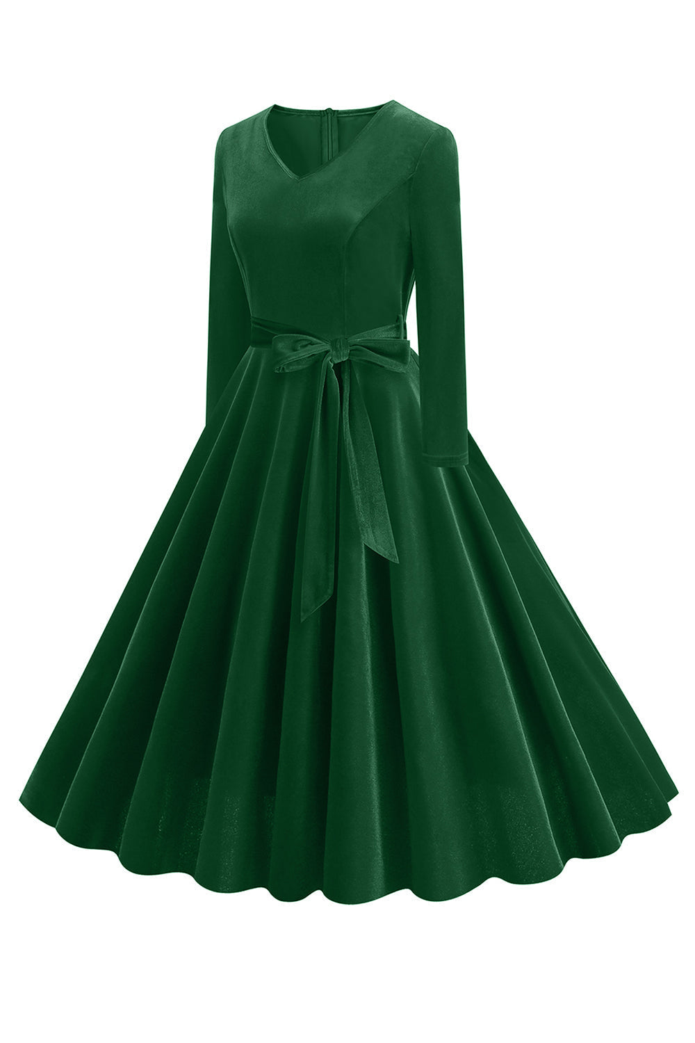 Gelbes V-Ausschnitt Kleid mit langen Ärmeln