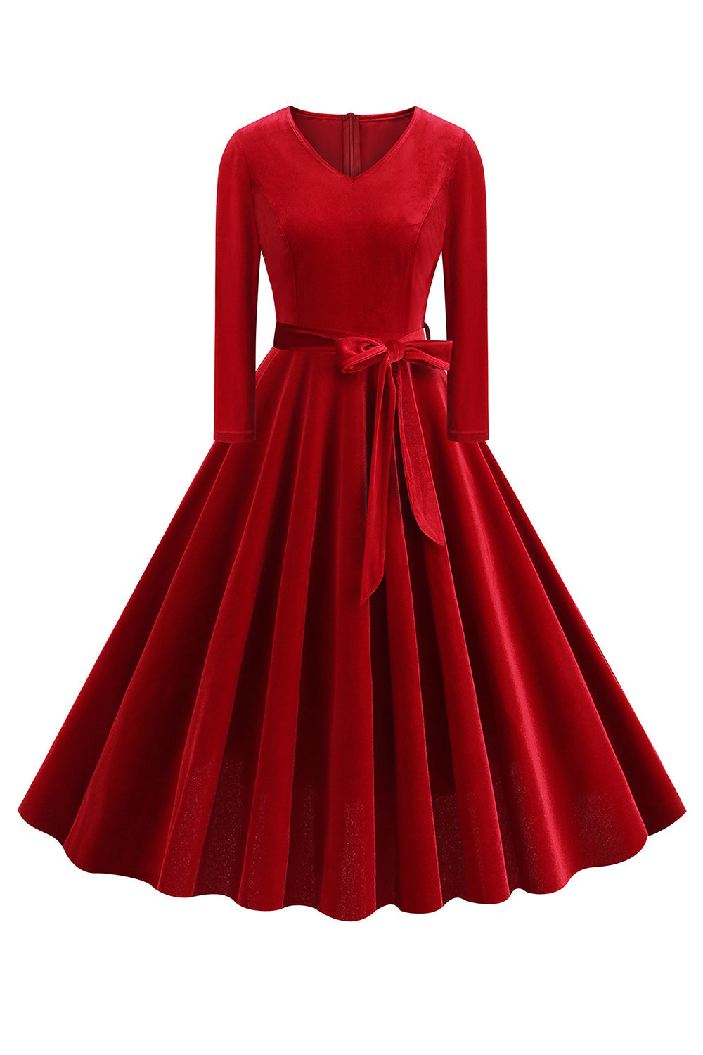 Gelbes V-Ausschnitt Kleid mit langen Ärmeln