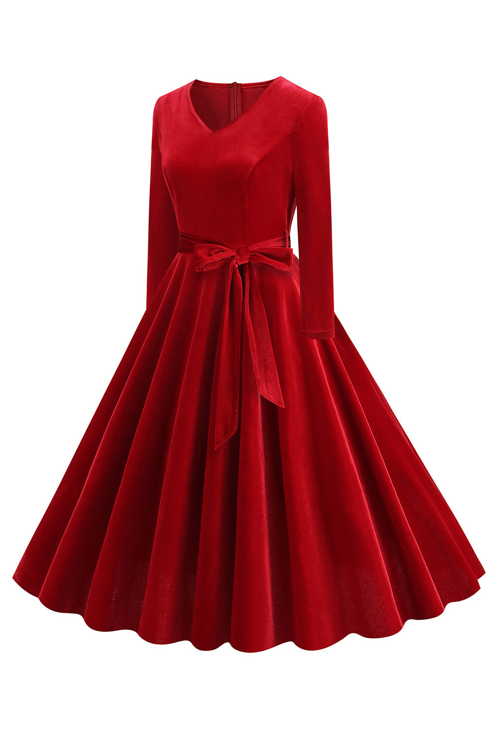 Gelbes V-Ausschnitt Kleid mit langen Ärmeln