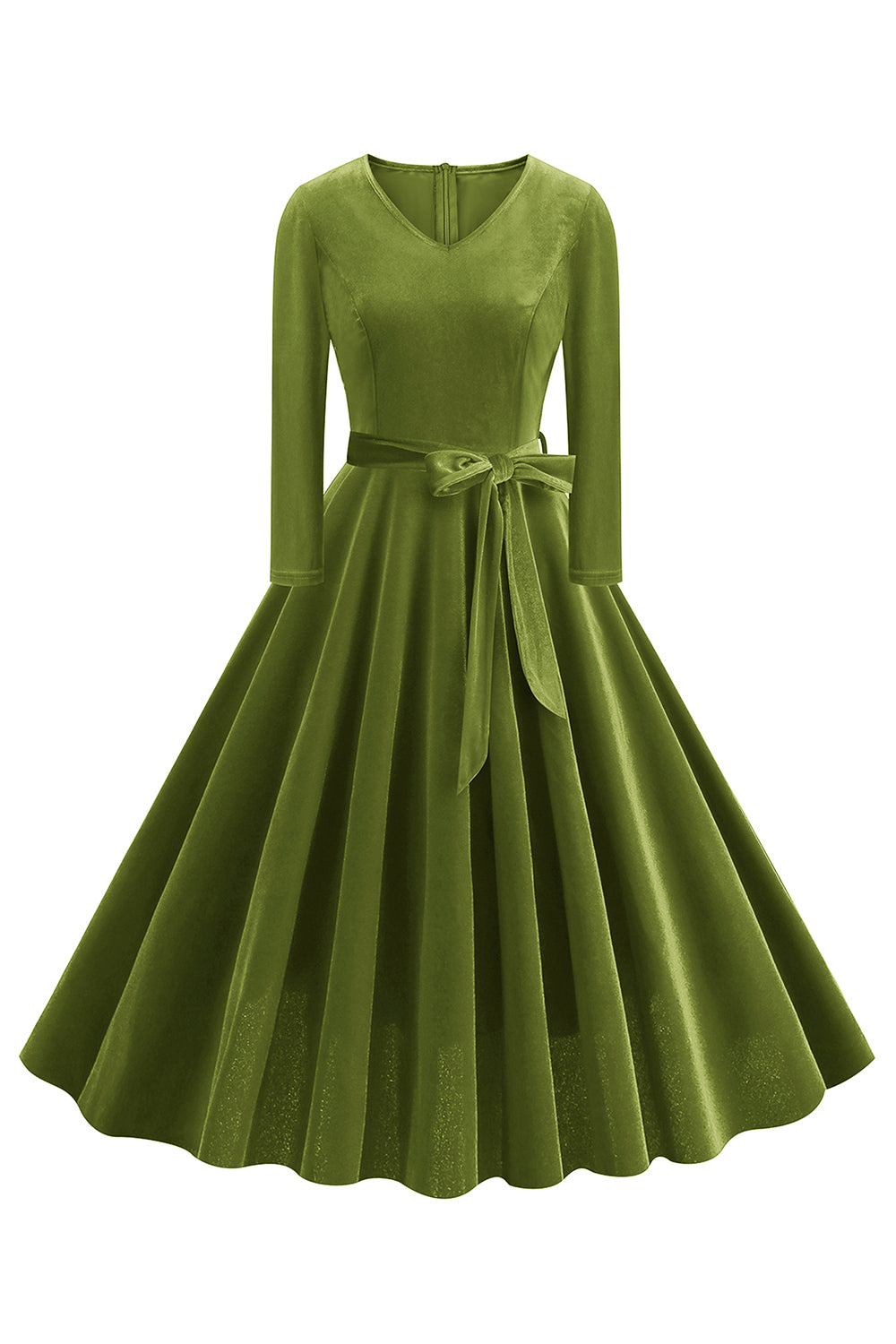 Gelbes V-Ausschnitt Kleid mit langen Ärmeln