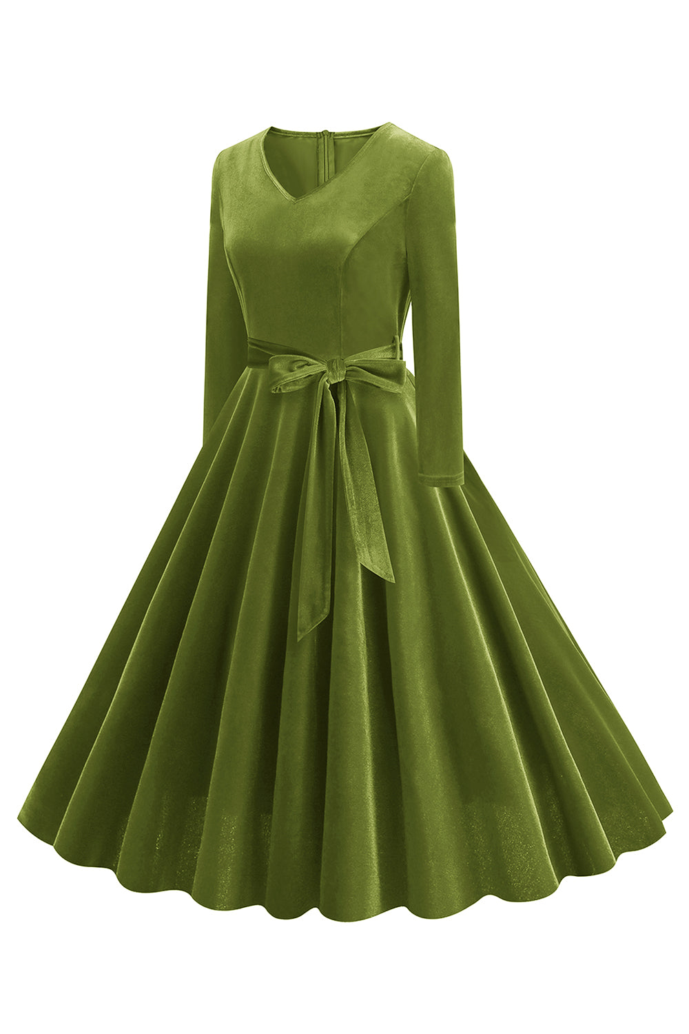 Gelbes V-Ausschnitt Kleid mit langen Ärmeln