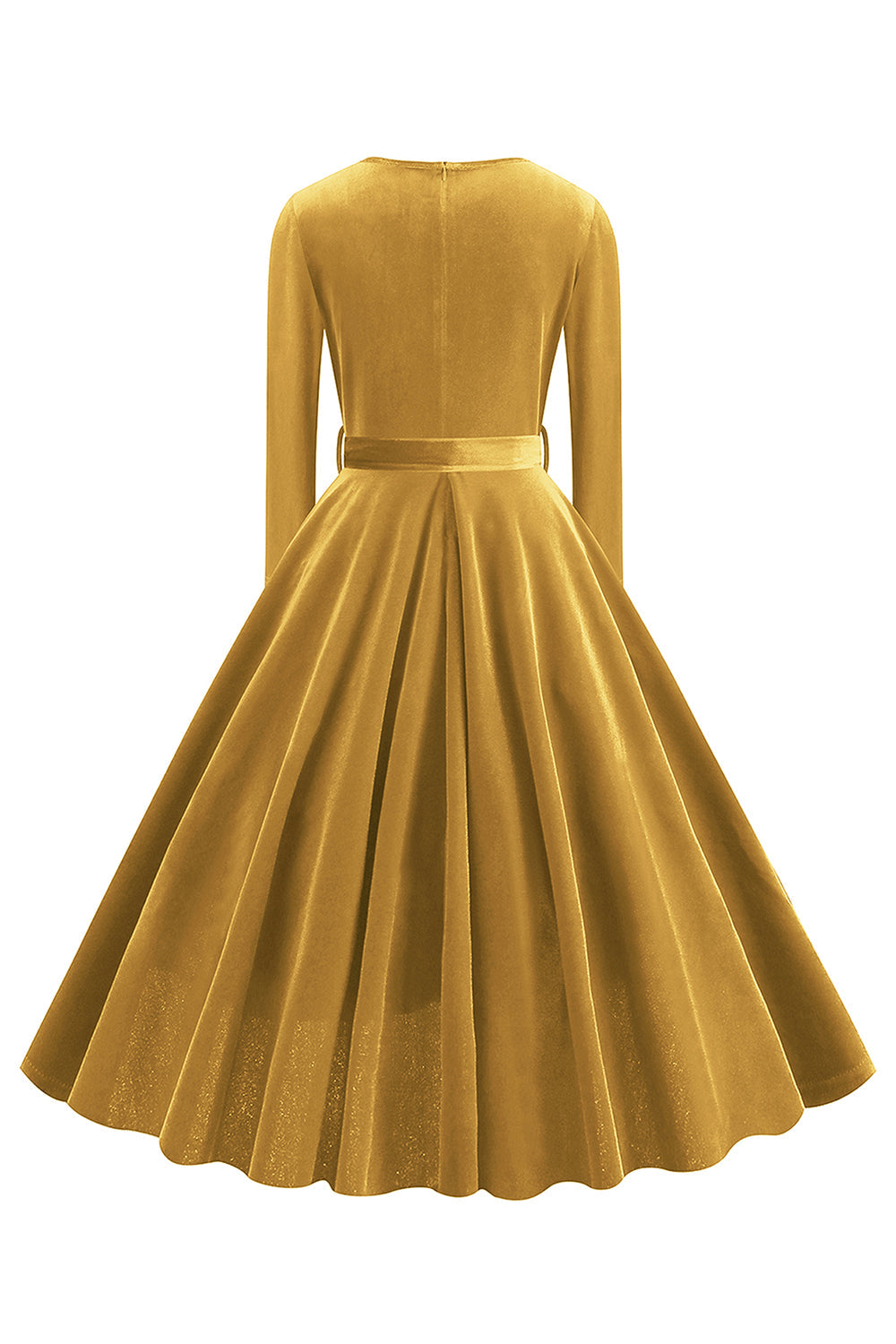 Gelbes V-Ausschnitt Kleid mit langen Ärmeln