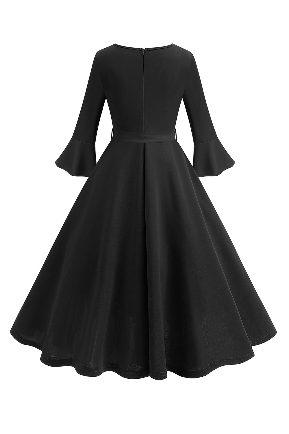 Dunkelgrünes langärmeliges Rundhalsausschnitt Vintage Kleid aus den 1950er Jahren Kleid