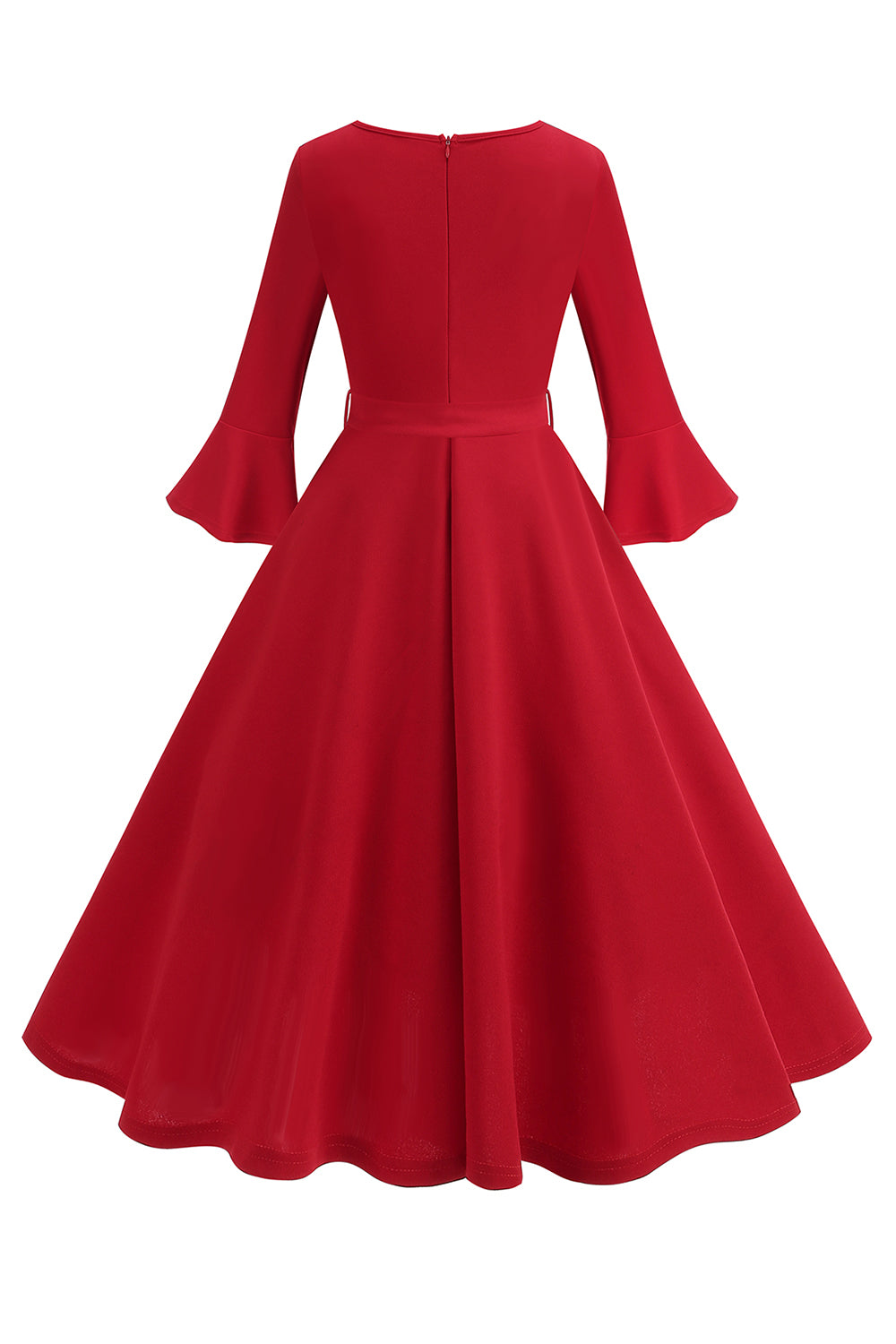 Dunkelgrünes langärmeliges Rundhalsausschnitt Vintage Kleid aus den 1950er Jahren Kleid