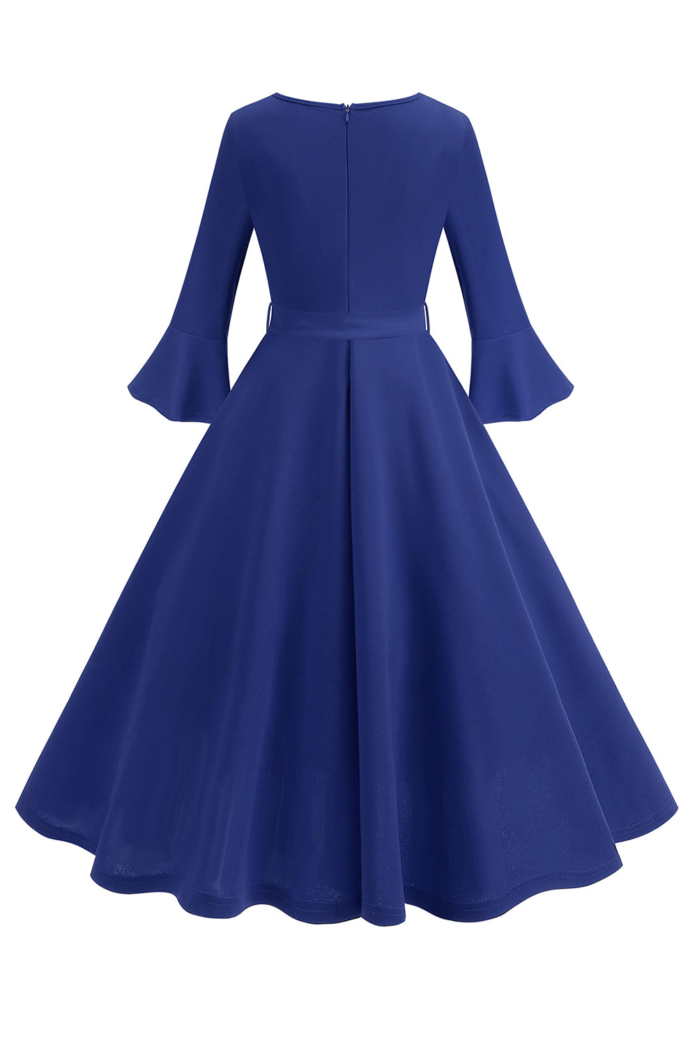 Dunkelgrünes langärmeliges Rundhalsausschnitt Vintage Kleid aus den 1950er Jahren Kleid