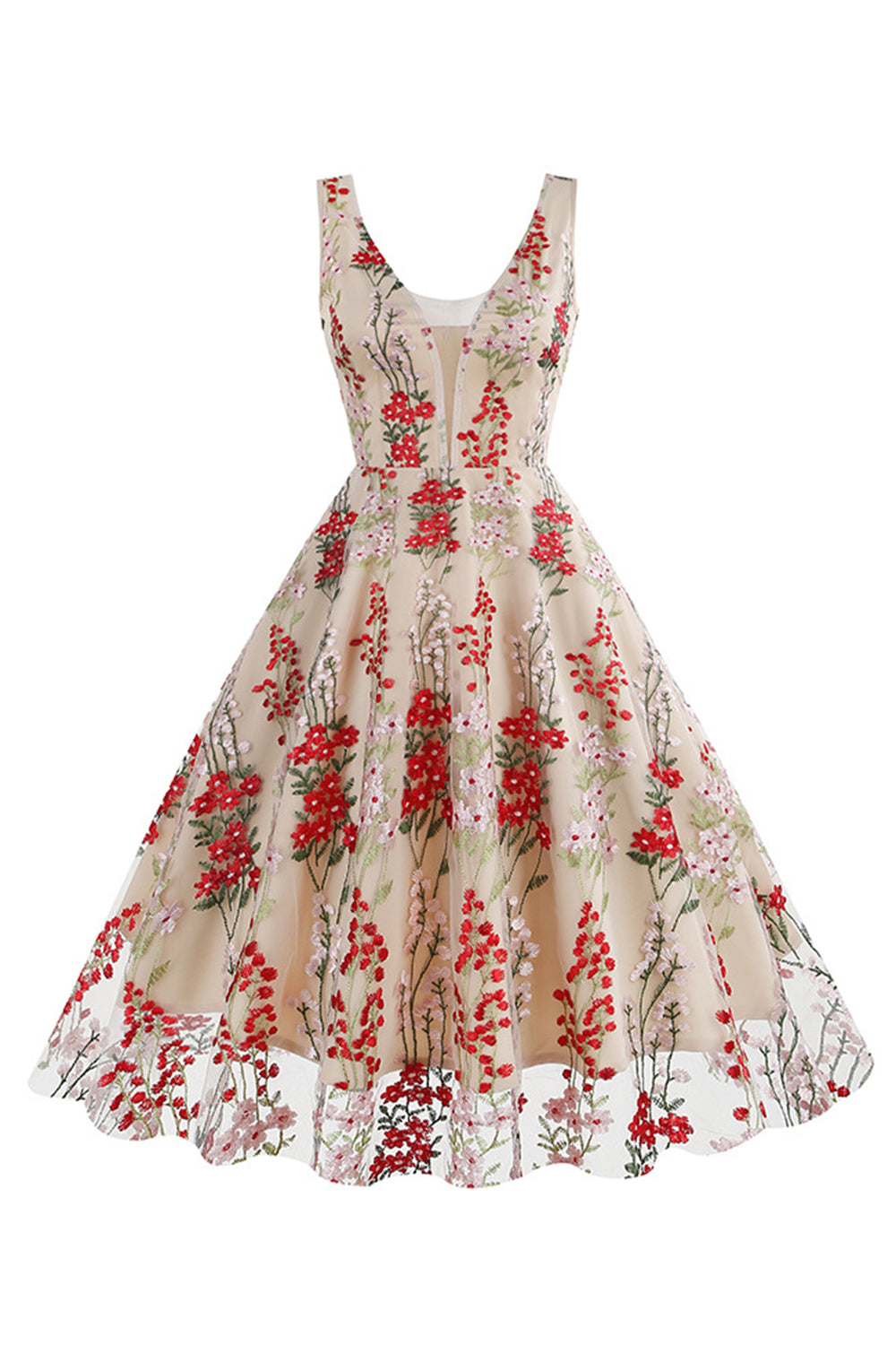 Schwarzes ärmelloses elegantes Vintage Kleid mit floraler Spitzenstickerei