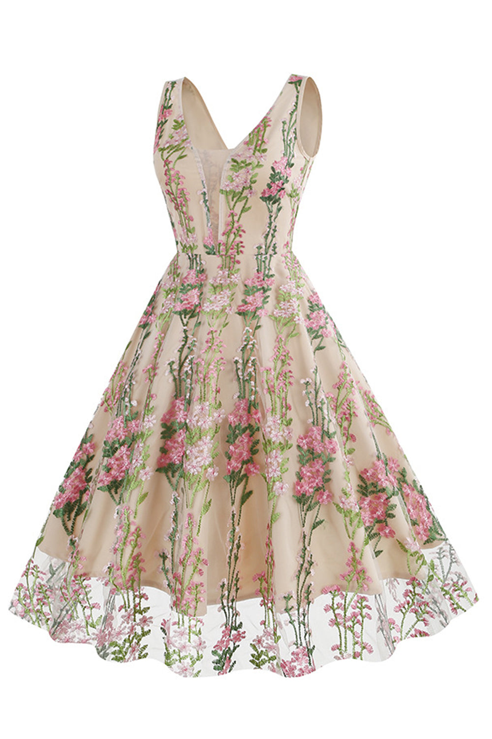Schwarzes ärmelloses elegantes Vintage Kleid mit floraler Spitzenstickerei