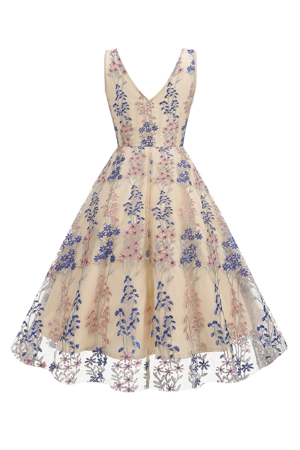 Glitzerndes Kleid aus den 1950er Jahren mit glitzernden Aprikosenblüten und Blüten