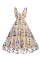 Glitzerndes Kleid aus den 1950er Jahren mit glitzernden Aprikosenblüten und Blüten