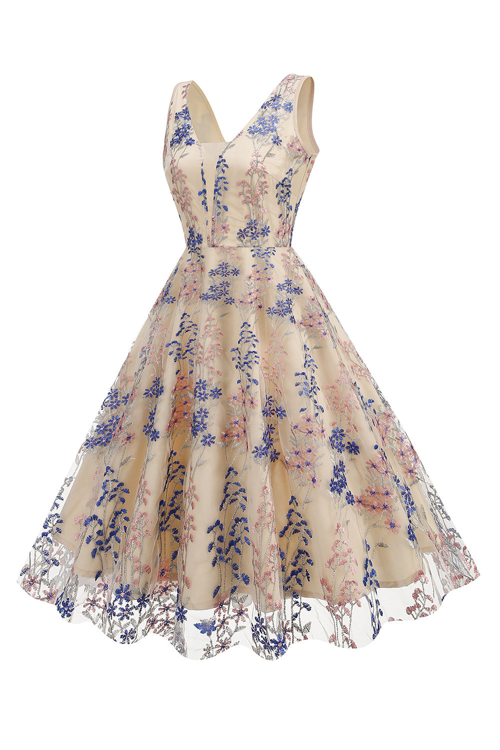 Glitzerndes Kleid aus den 1950er Jahren mit glitzernden Aprikosenblüten und Blüten