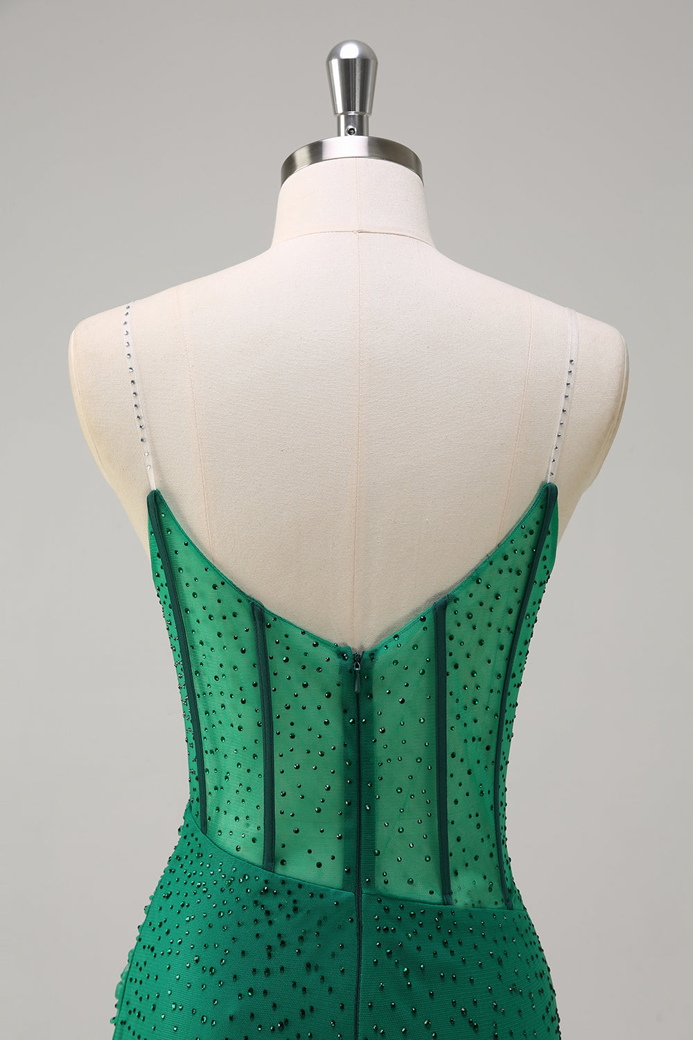 Glitzerndes schwarzes Meerjungfrauen Spaghettiträger Korsett perlenbesetztes langes Ballkleid mit Schlitz