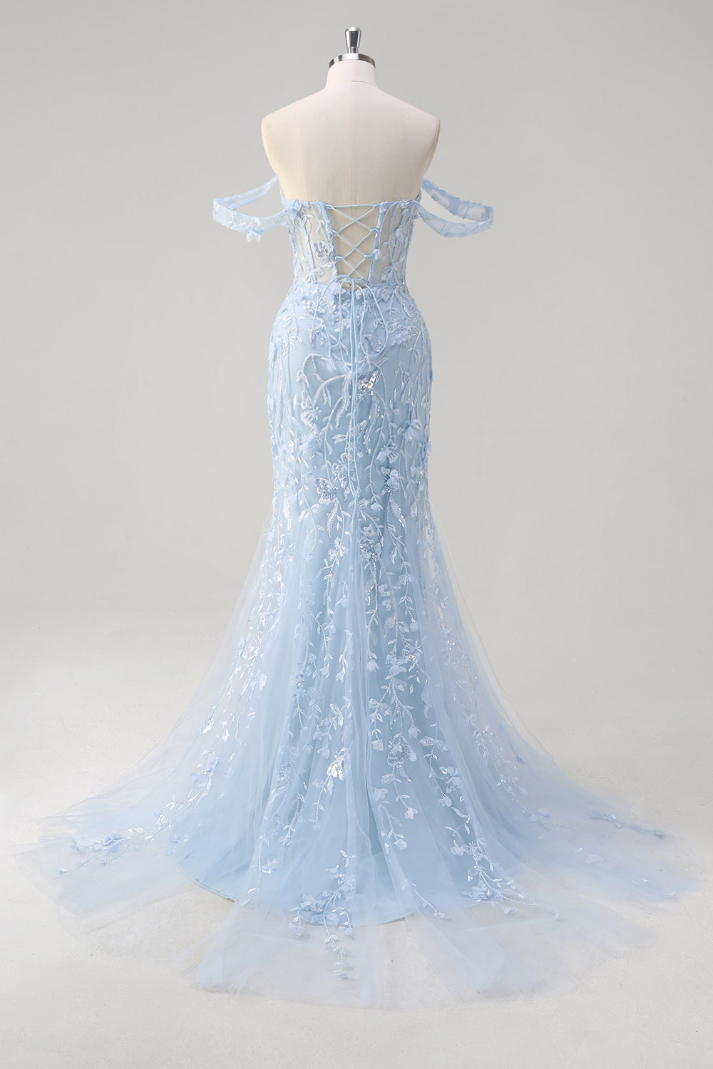 Mermaid Applikationen Schulterfreies Korsett Blaues Ballkleid