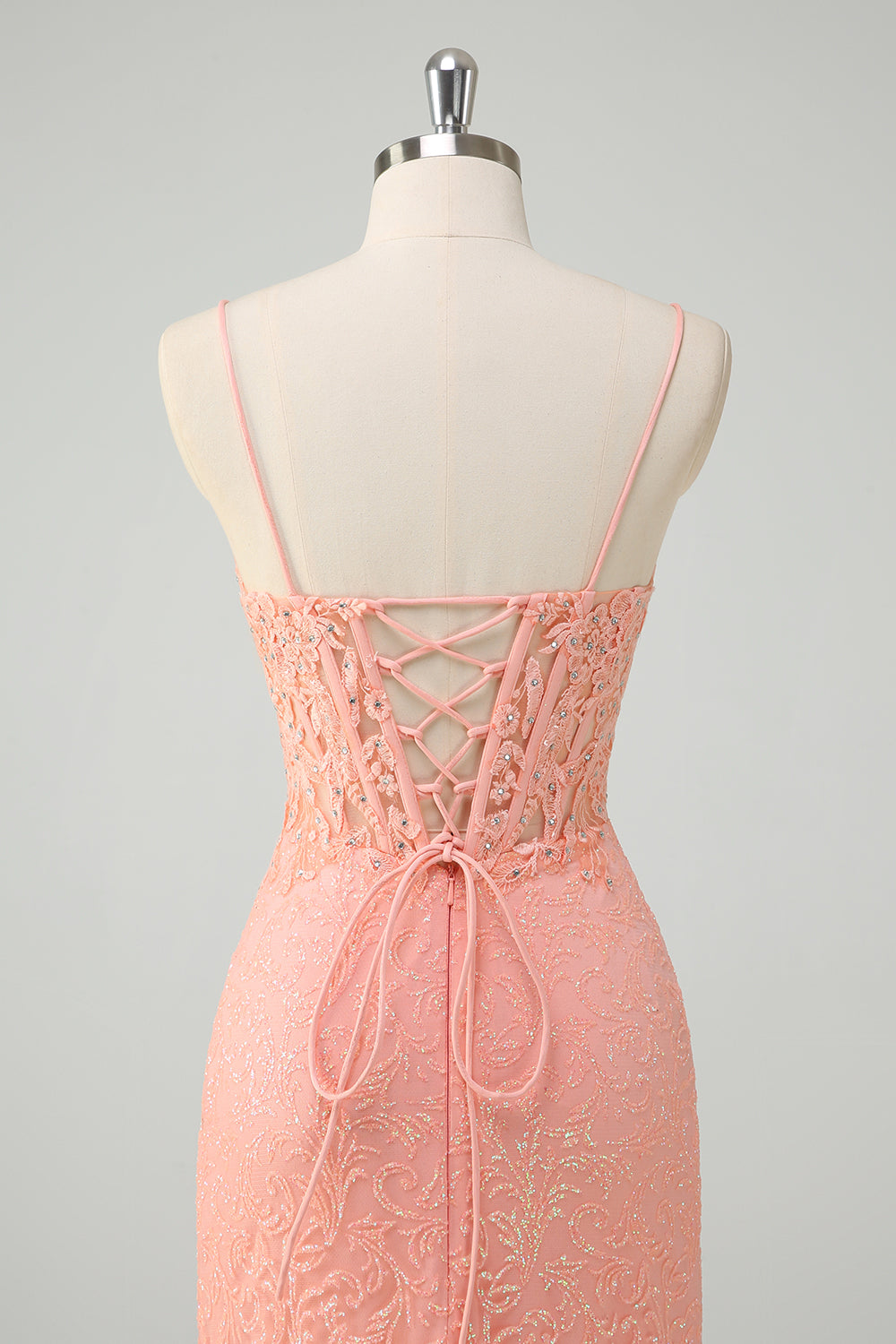 Orange Meerjungfrau Spaghettiträger Korsett Pailletten Ballkleid