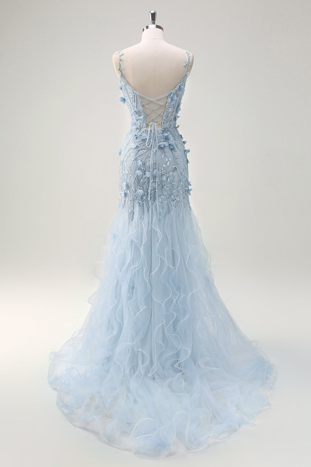 Meerjungfrau Grünes Korsett Spaghettiträger Langes Ballkleid mit 3D-Blumen