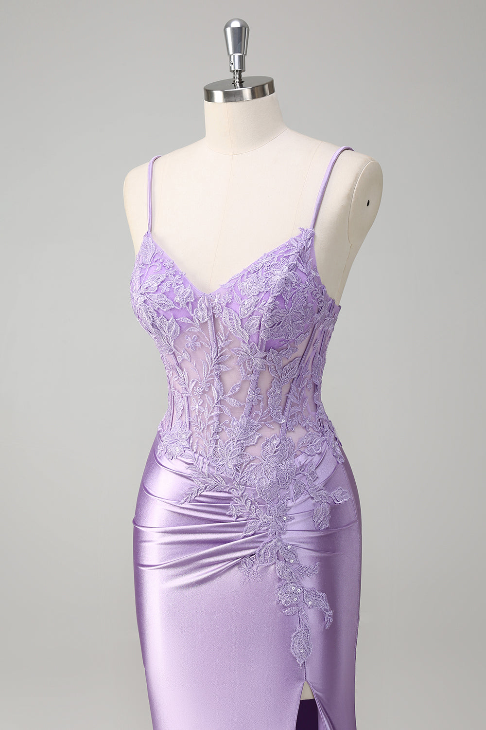 Lila Meerjungfrau Spaghettiträger Langes Ballkleid mit Applikationen