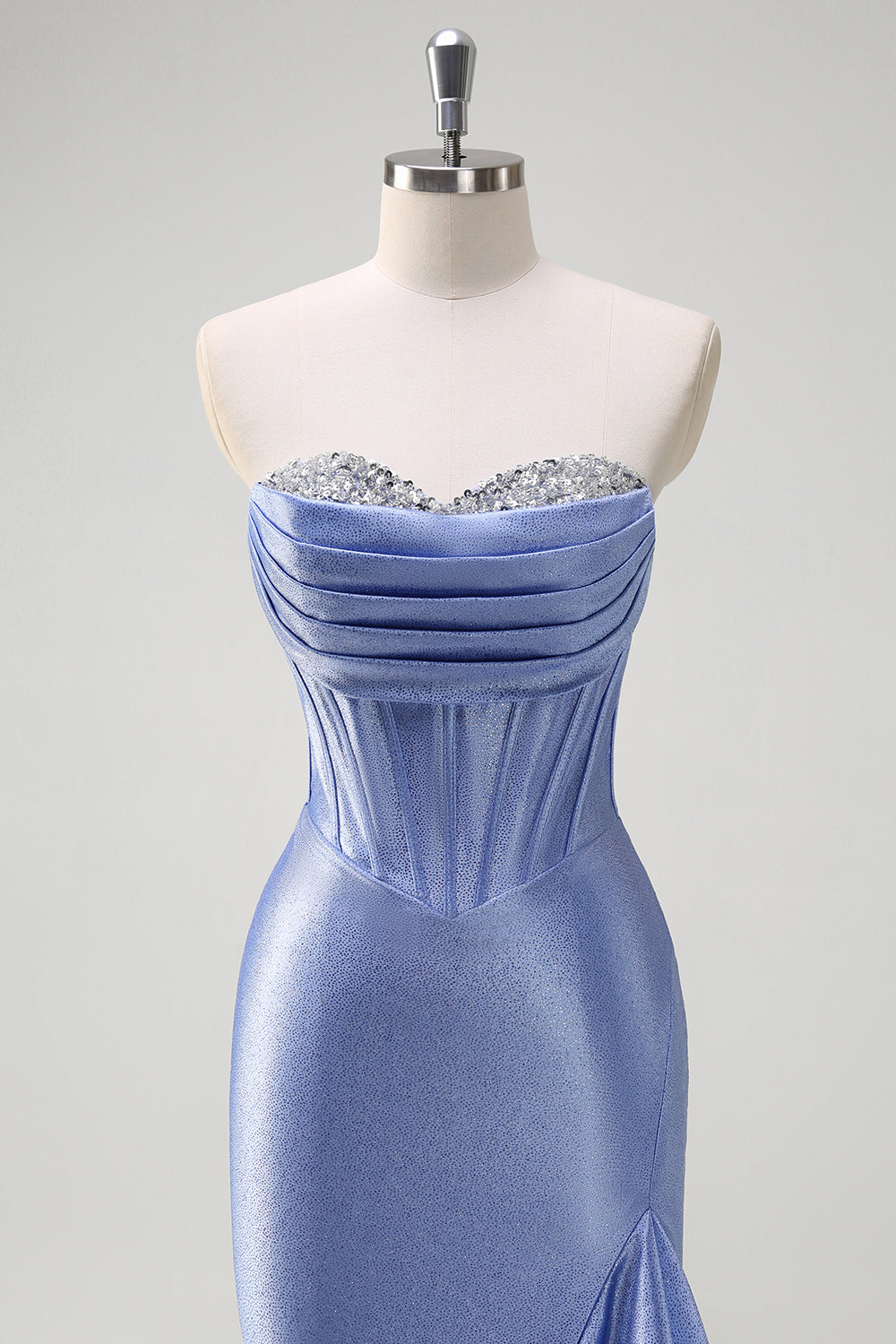 Glitzerndes grau-blaues Langes Meerjungfrauen Satin Abendkleid mit Schlitz