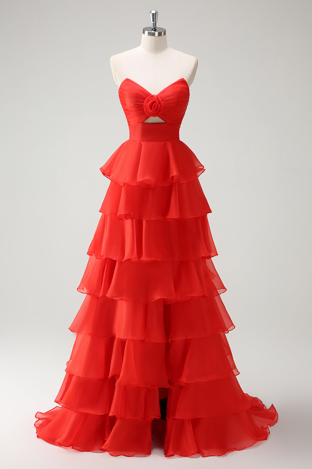 Orange Herzausschnitt Prinzessin Gestuftes Langes Ballkleid mit Schlitz