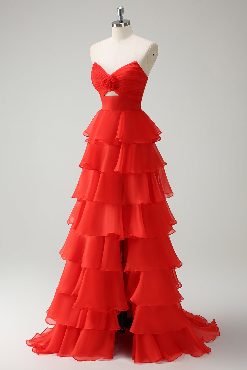 Orange Herzausschnitt Prinzessin Gestuftes Langes Ballkleid mit Schlitz