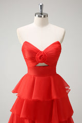 Orange Herzausschnitt Prinzessin Gestuftes Langes Ballkleid mit Schlitz