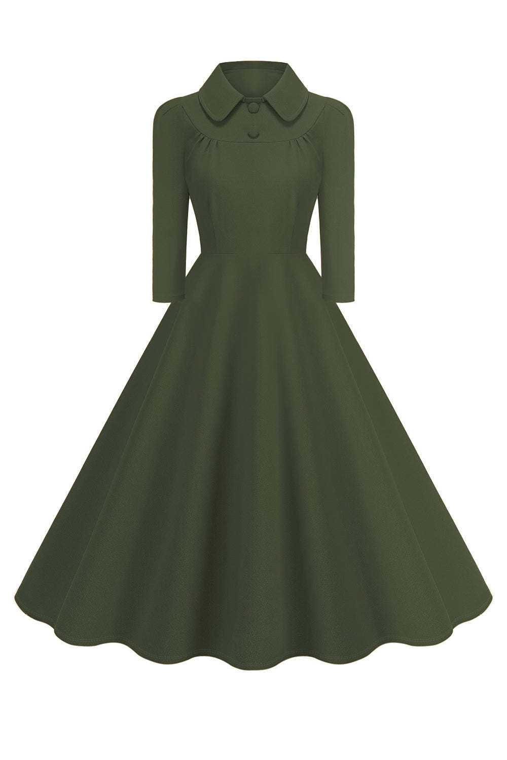 Gelbes Peter-Pan-Kragen Langärmeliges A-Linie Midikleid aus den 1950er Jahren