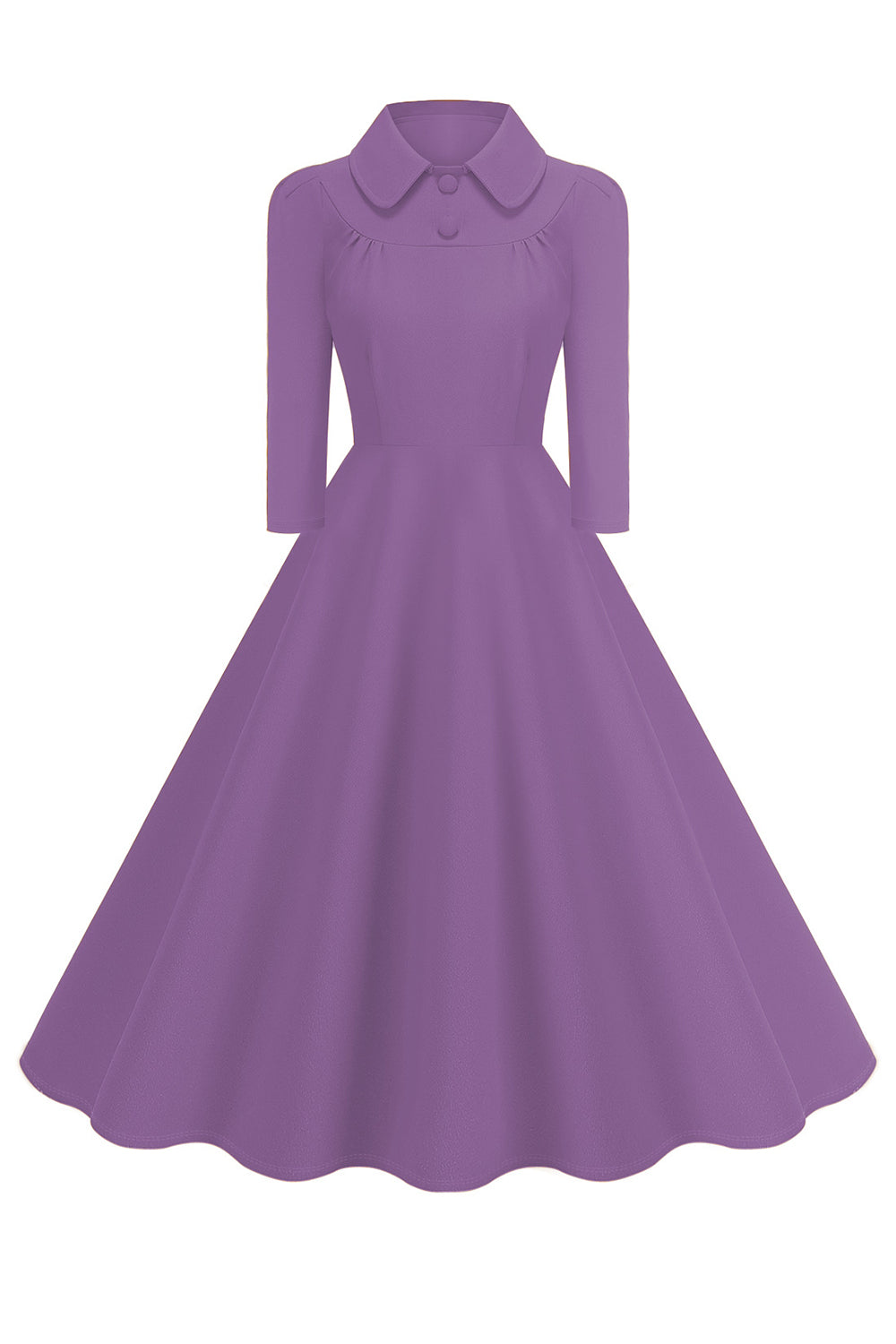 Gelbes Peter-Pan-Kragen Langärmeliges A-Linie Midikleid aus den 1950er Jahren