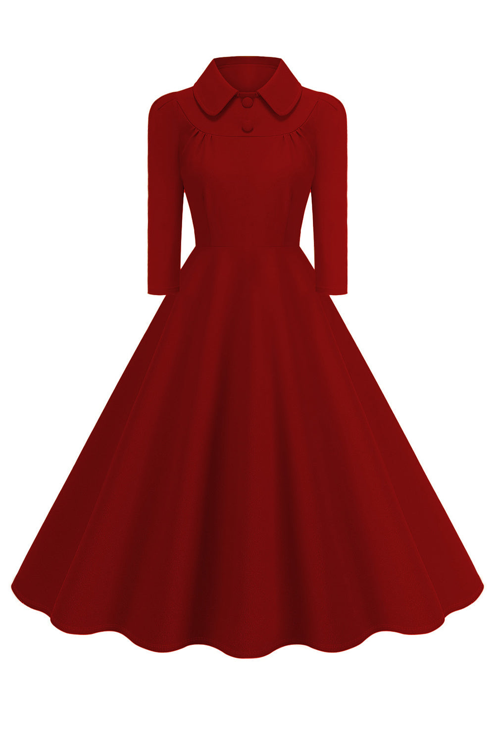 Gelbes Peter-Pan-Kragen Langärmeliges A-Linie Midikleid aus den 1950er Jahren