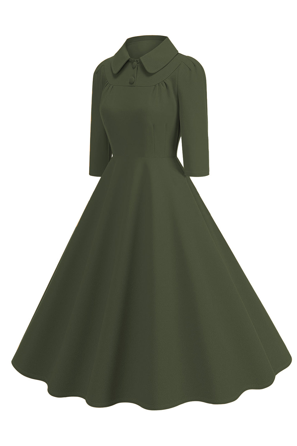 Gelbes Peter-Pan-Kragen Langärmeliges A-Linie Midikleid aus den 1950er Jahren