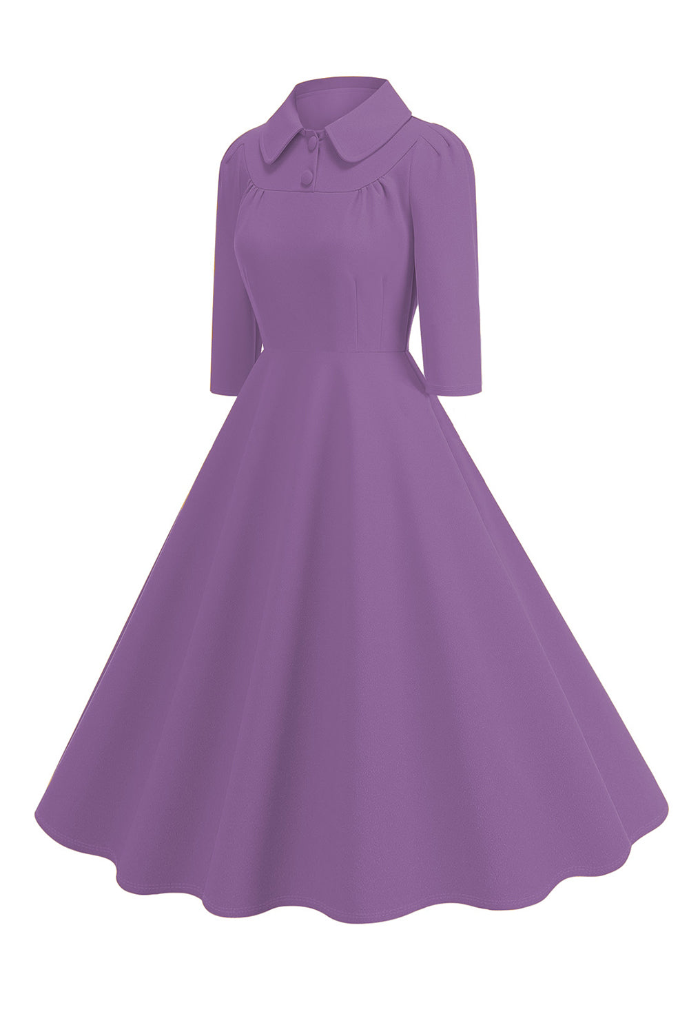 Gelbes Peter-Pan-Kragen Langärmeliges A-Linie Midikleid aus den 1950er Jahren