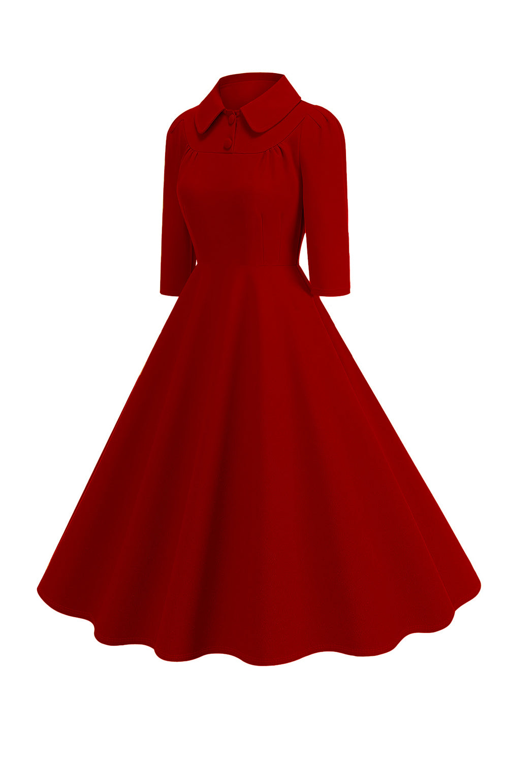 Gelbes Peter-Pan-Kragen Langärmeliges A-Linie Midikleid aus den 1950er Jahren