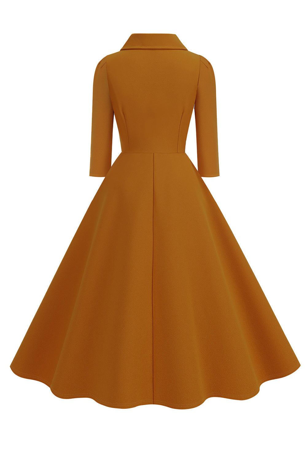 Gelbes Peter-Pan-Kragen Langärmeliges A-Linie Midikleid aus den 1950er Jahren