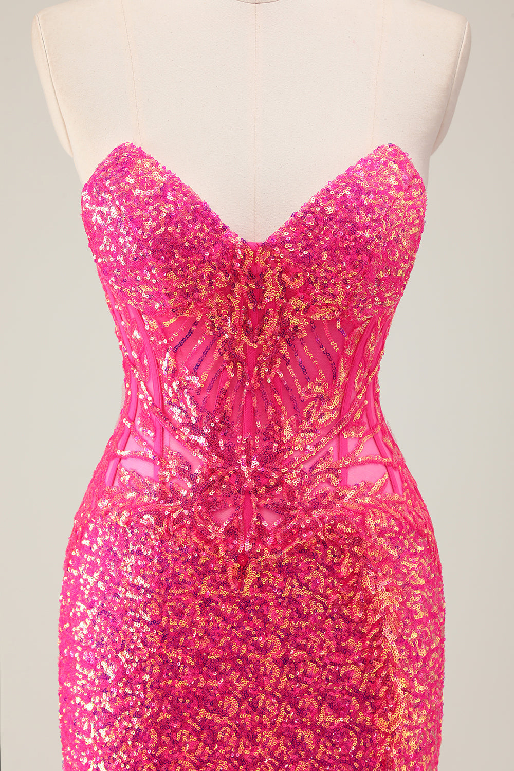 Glitzerndes fuchsia Meerjungfrauen trägerloses langes Ballkleid mit Schlitz