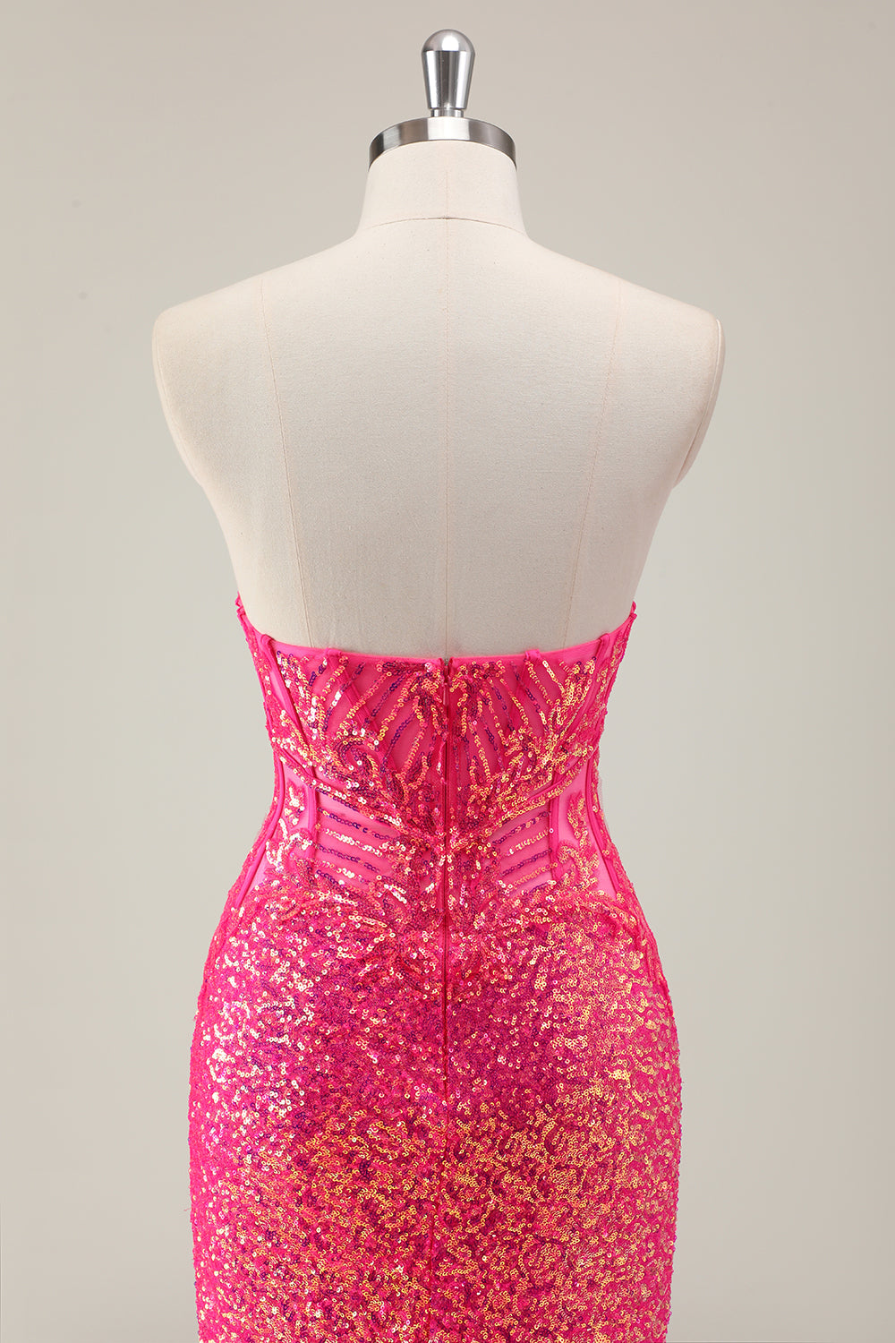 Glitzerndes fuchsia Meerjungfrauen trägerloses langes Ballkleid mit Schlitz