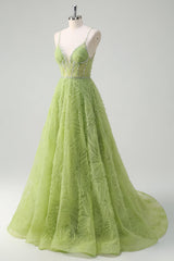 Glitzernde Pailletten Grüne Prinzessin Spaghettiträger Rüschen Langes Ballkleid