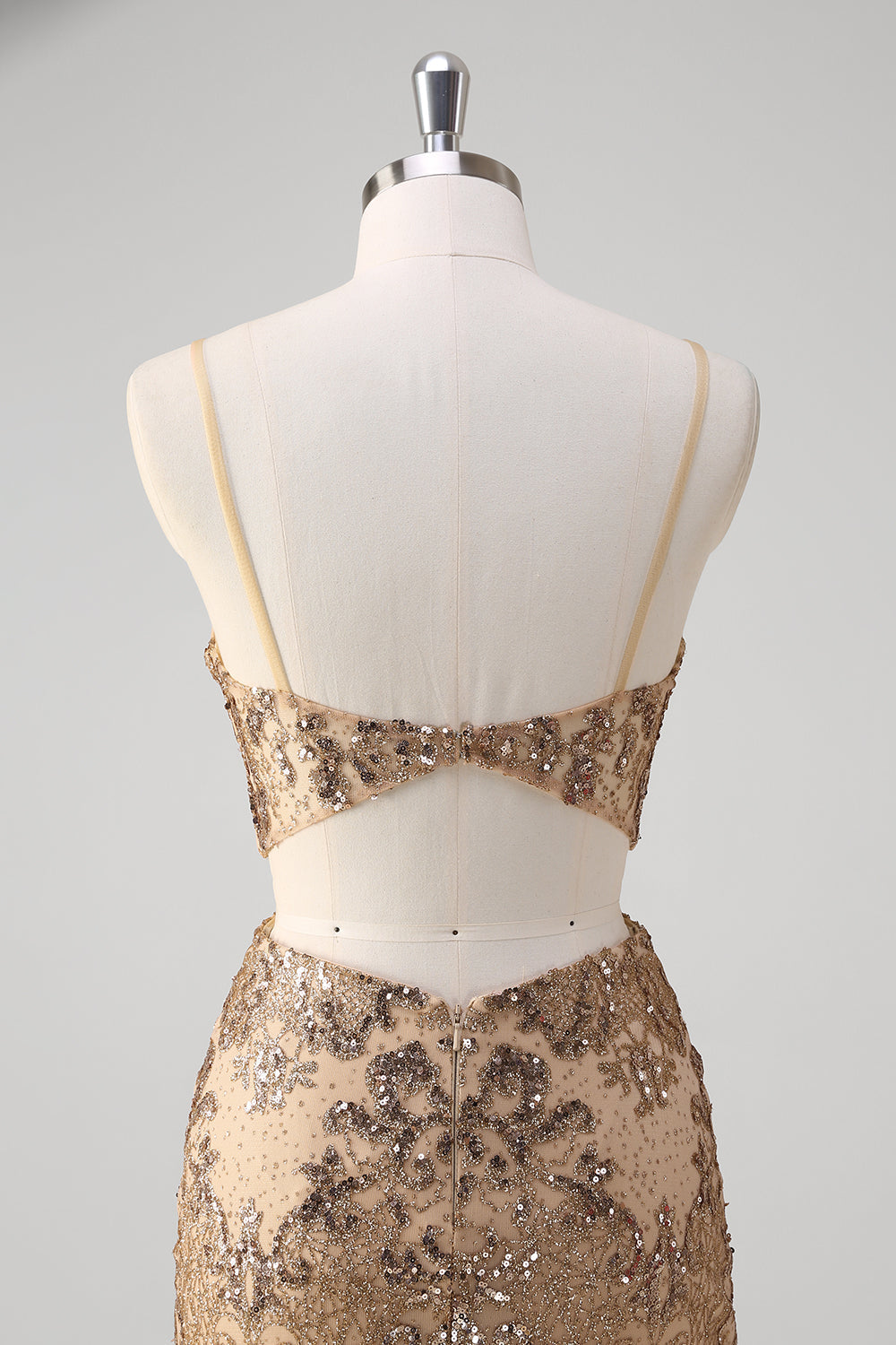 Champagner Meerjungfrau Spaghettiträger Pailletten Hollow Out Ballkleid