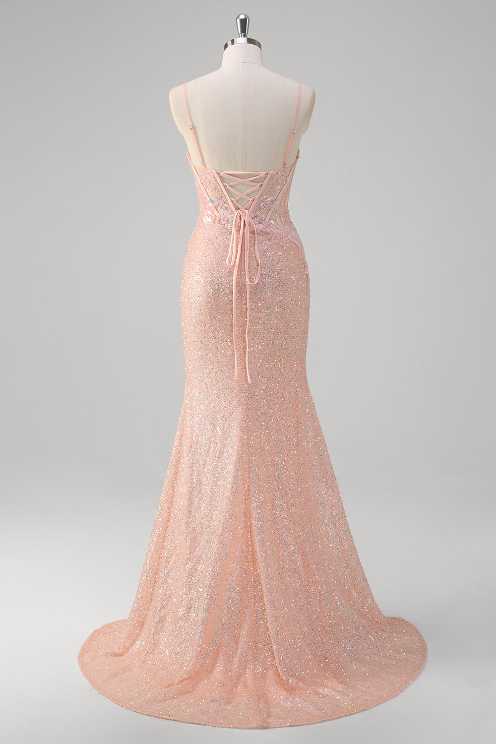 Blush Meerjungfrau Spaghettiträger Korsett Pailletten Langes Ballkleid