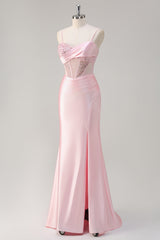 Glitzerndes Meerjungfrauen Rosa langes Pailletten Ballkleid mit Schlitz